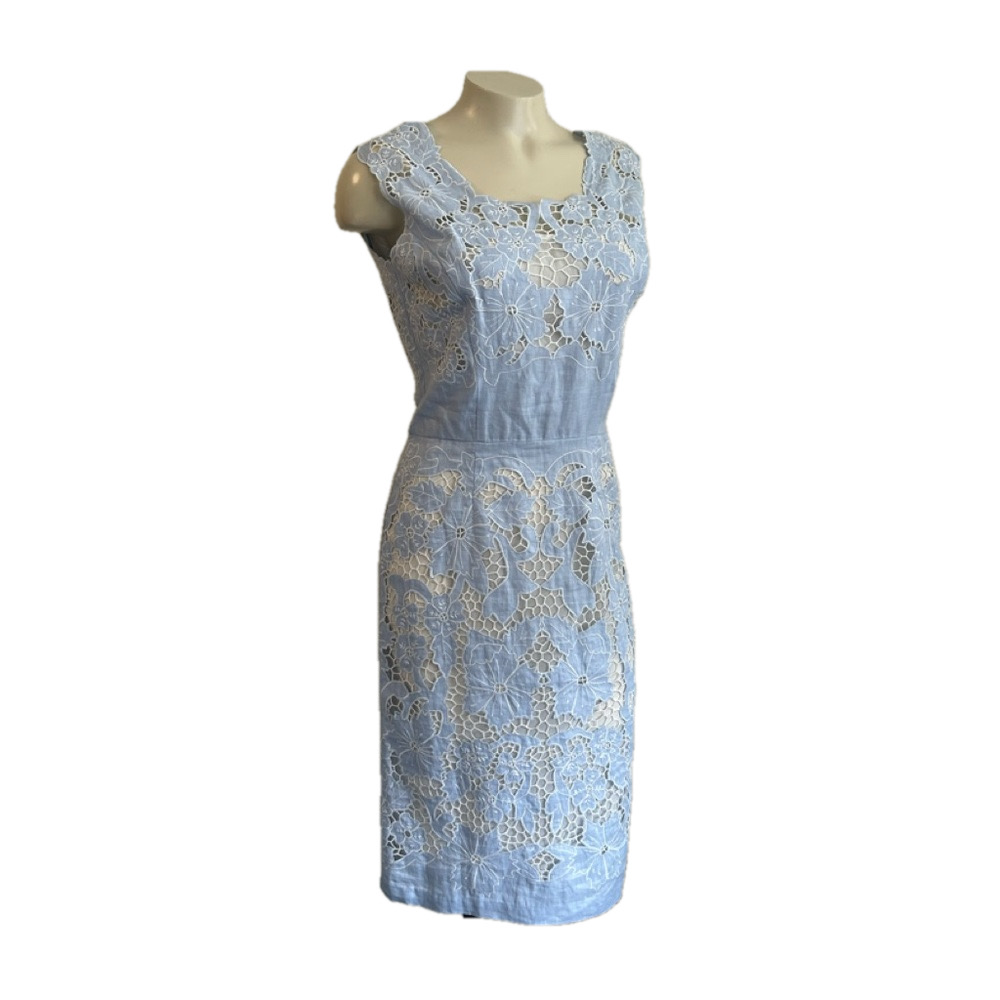 J. PETERMAN Elegant Lace Sleeveless 100% linen floral Light Blue Sz 2 - Picture 3 of 14
